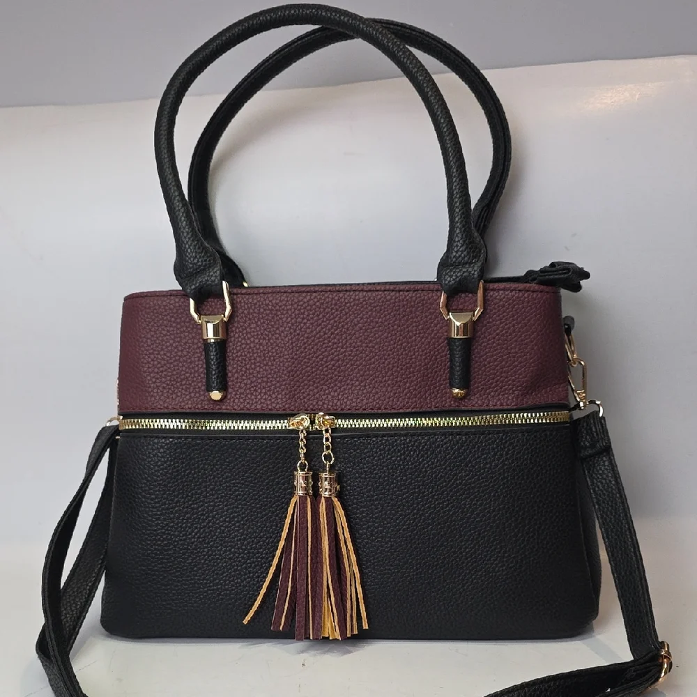 KKXiu Women's Handbag Black Burgundy Shoulder Bag‎ Crossbody Purse Faux Leather
